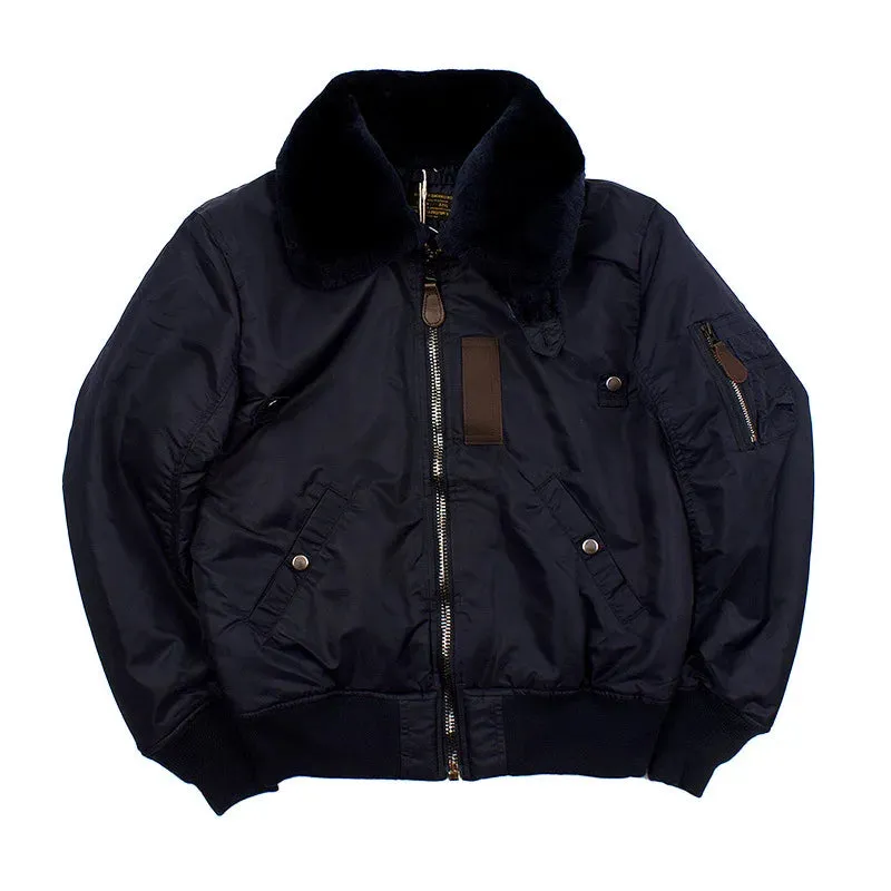B-15 Bomber Jacket with Detachable Wool Collar - Oversize Thicken Military Coat