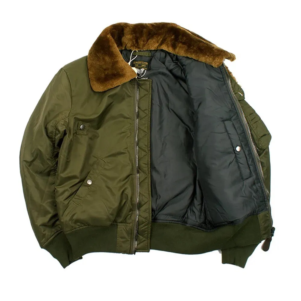 B-15 Bomber Jacket with Detachable Wool Collar - Oversize Thicken Military Coat