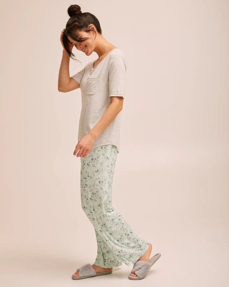 Bamboo Snap Tee Nursing Pyjama Set - Grey