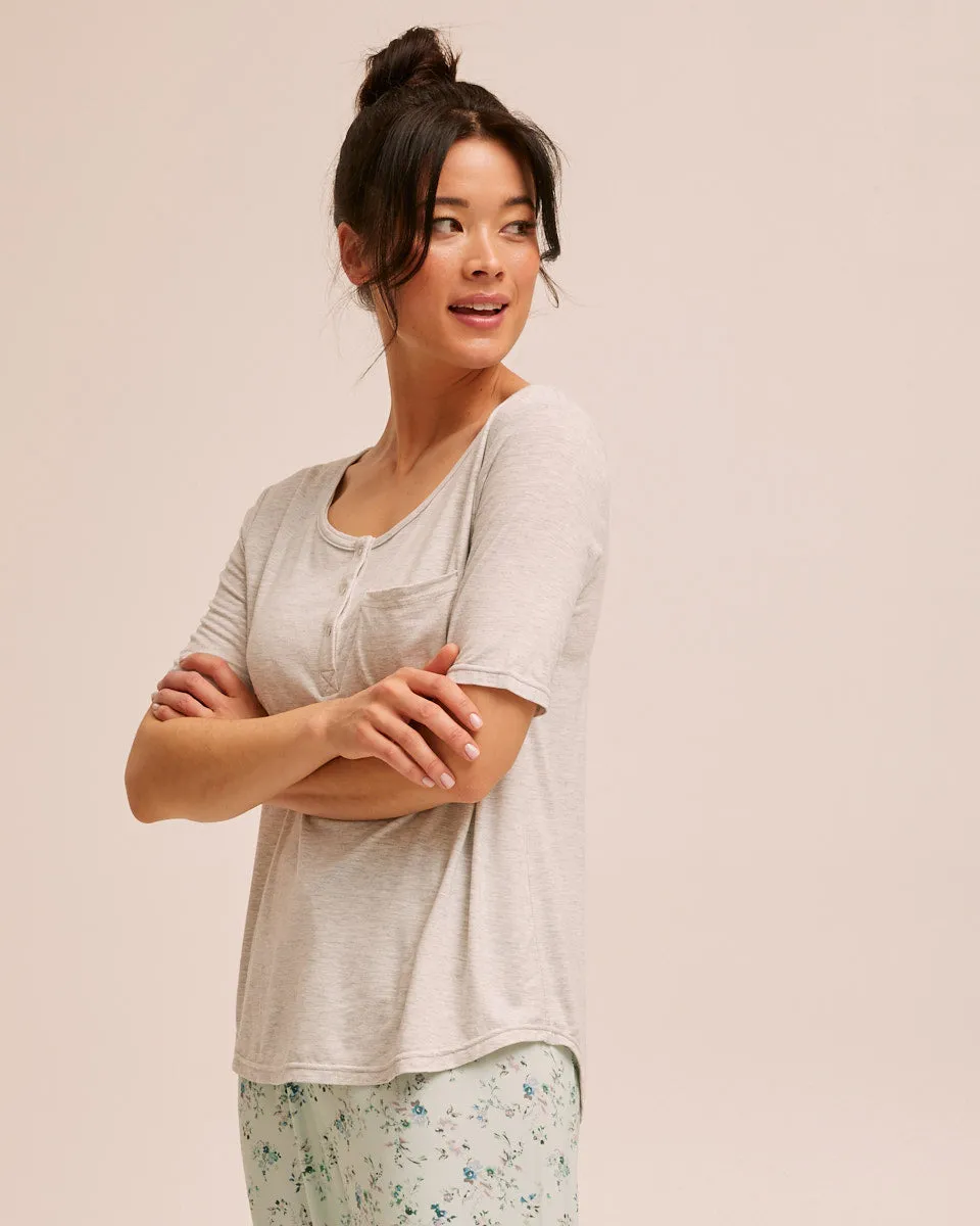 Bamboo Snap Tee Nursing Pyjama Set - Grey