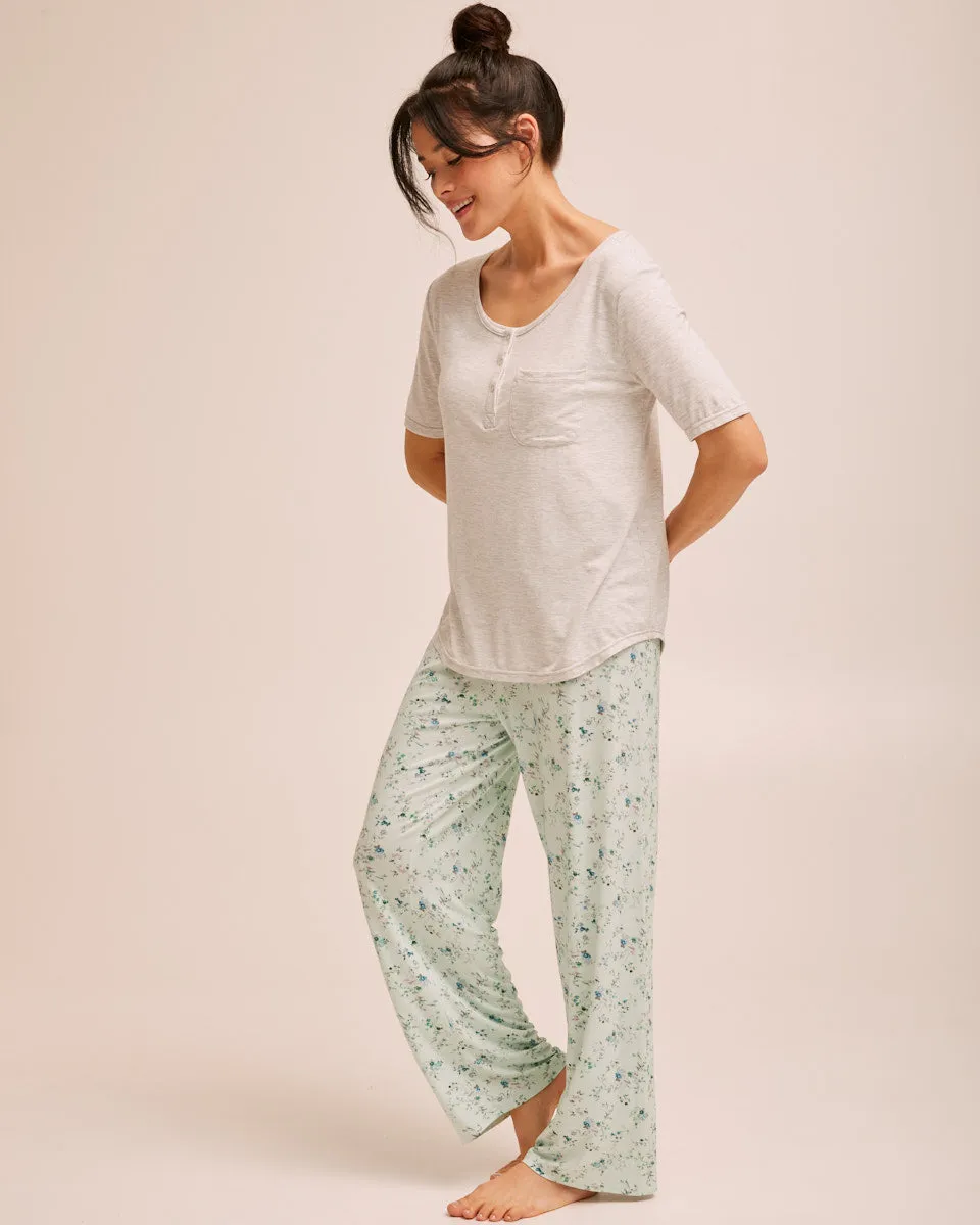 Bamboo Snap Tee Nursing Pyjama Set - Grey