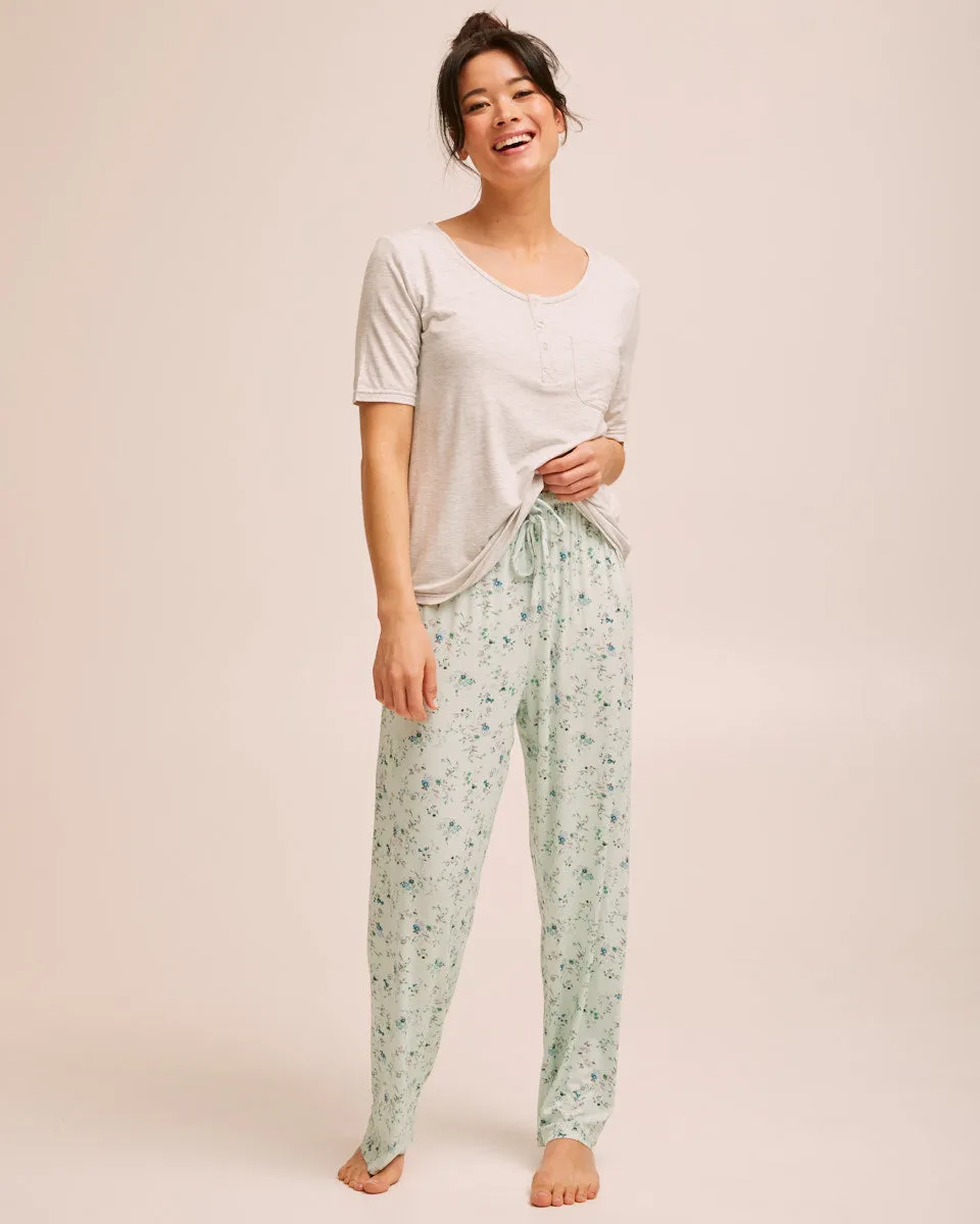Bamboo Snap Tee Nursing Pyjama Set - Grey
