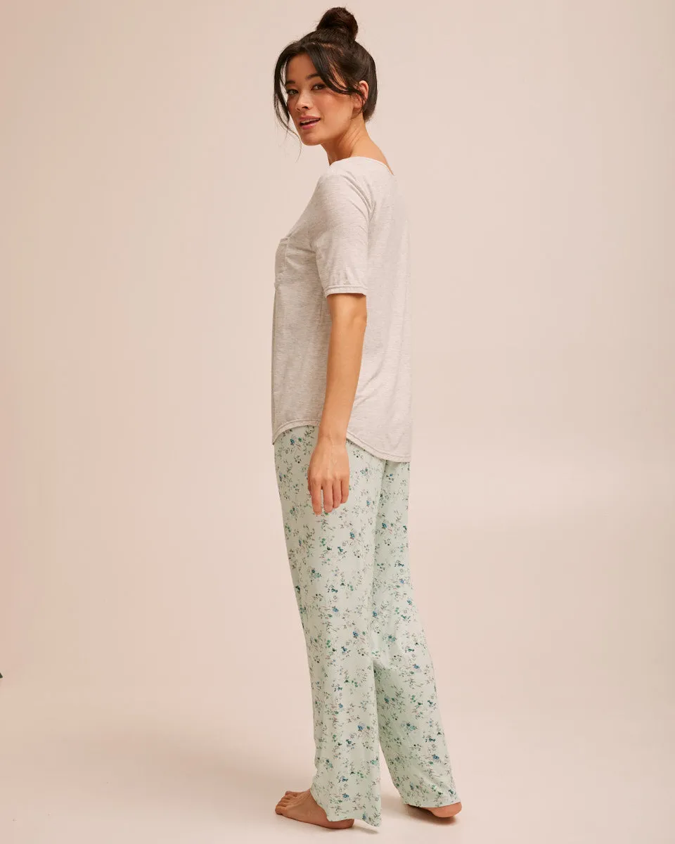 Bamboo Snap Tee Nursing Pyjama Set - Grey