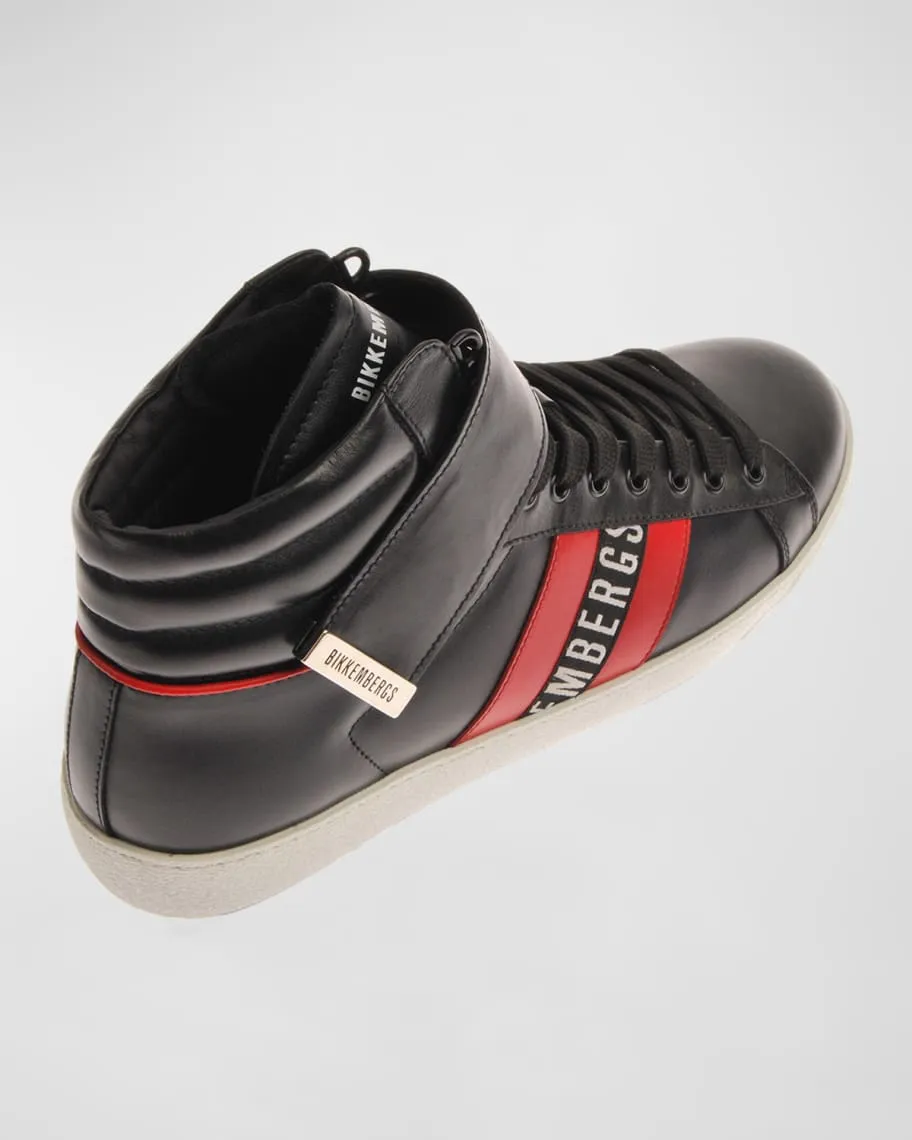 Bikkembergs Men's High Top Leather Sneakers with Logo