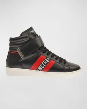 Bikkembergs Men's High Top Leather Sneakers with Logo