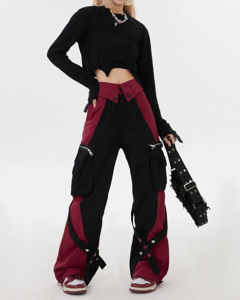 Black & Red Grunge Cargo Pants