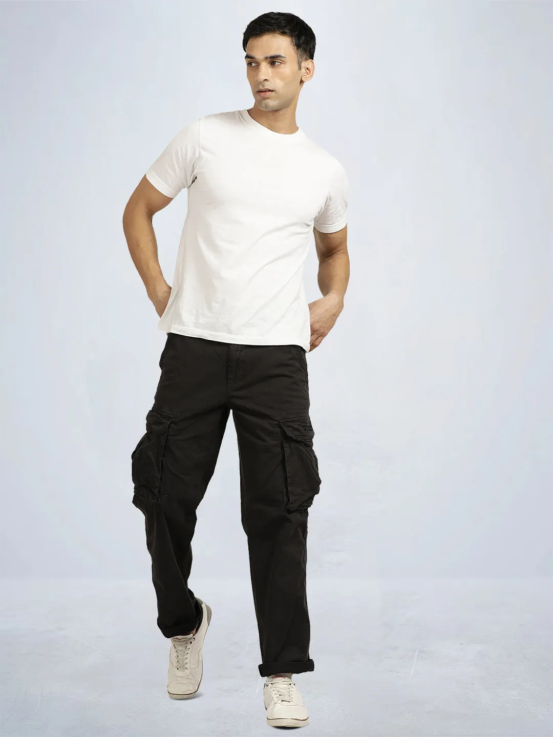 Black Graphite Solid Overdyed Cargo Pants