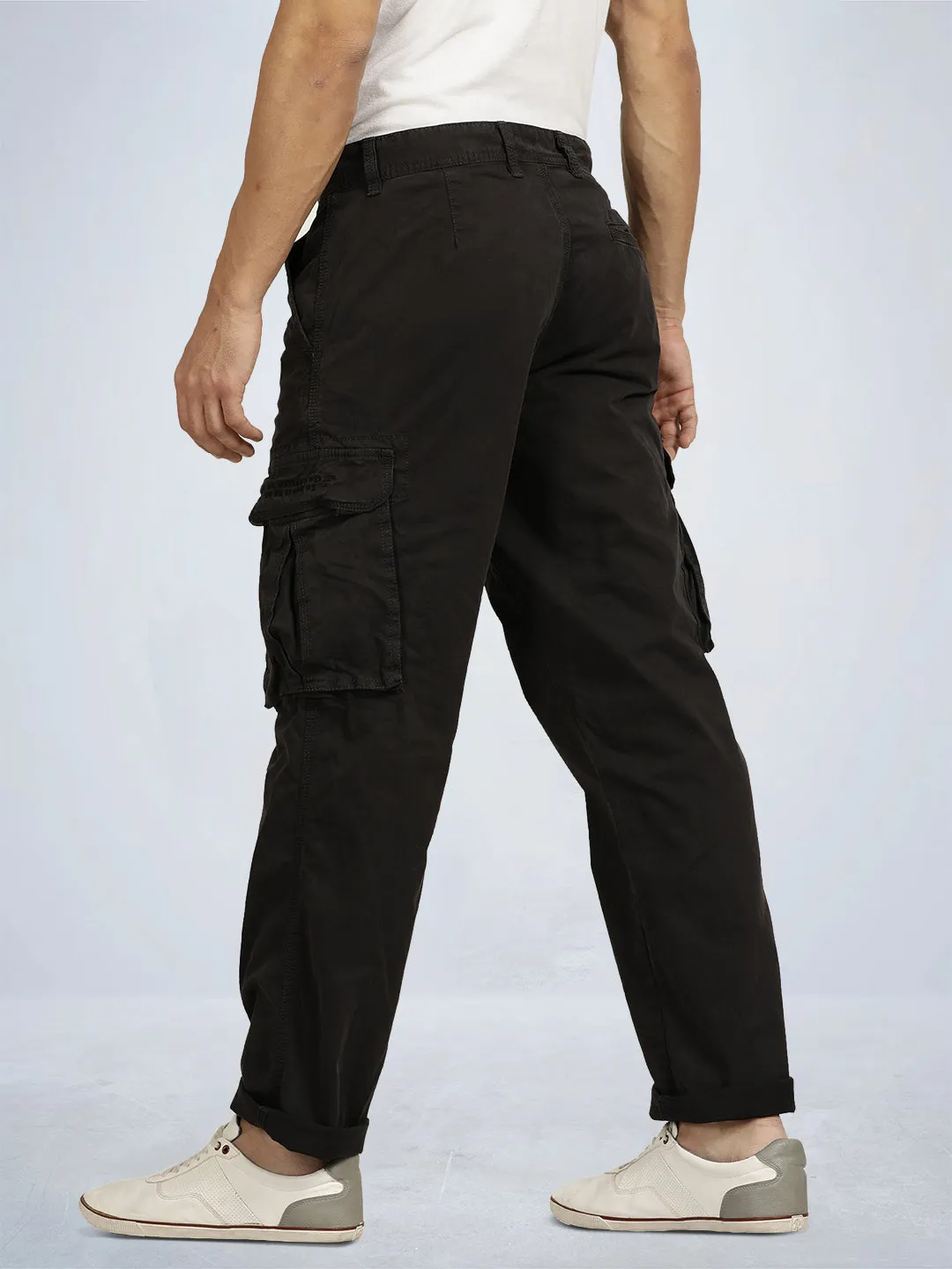 Black Graphite Solid Overdyed Cargo Pants