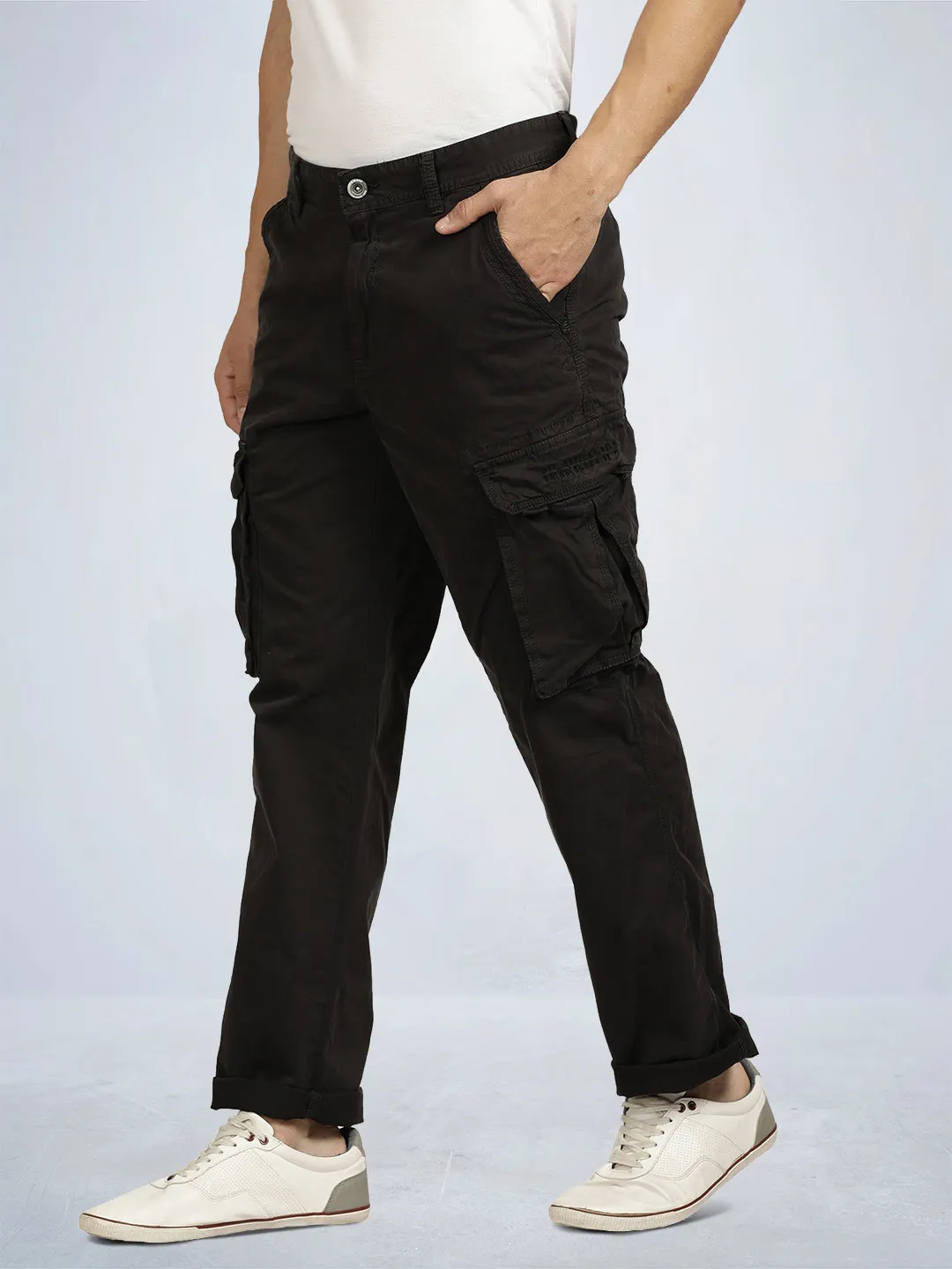 Black Graphite Solid Overdyed Cargo Pants