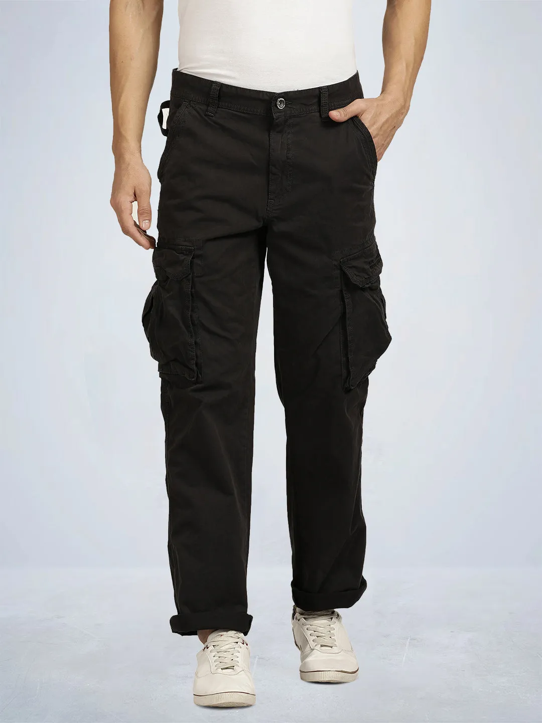 Black Graphite Solid Overdyed Cargo Pants