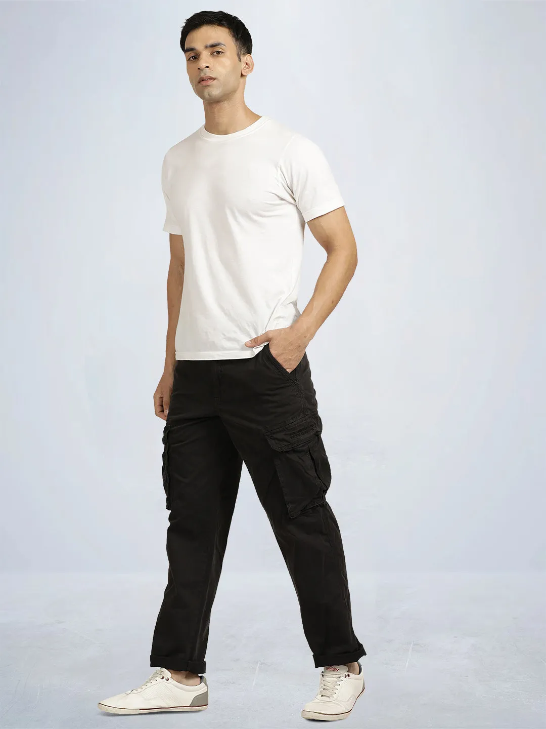 Black Graphite Solid Overdyed Cargo Pants