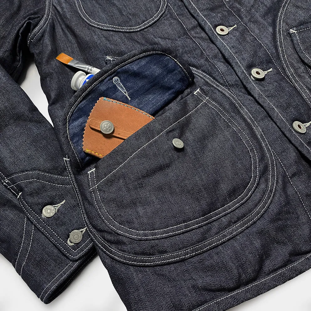 BZEN M.3011L BAKER-WR18 REGULAR FIT 6 POCKET VINTAGE INSPIRED LINED PADDED COMFORT STRETCH DENIM JACKET-12OZ-HRH INDIGO