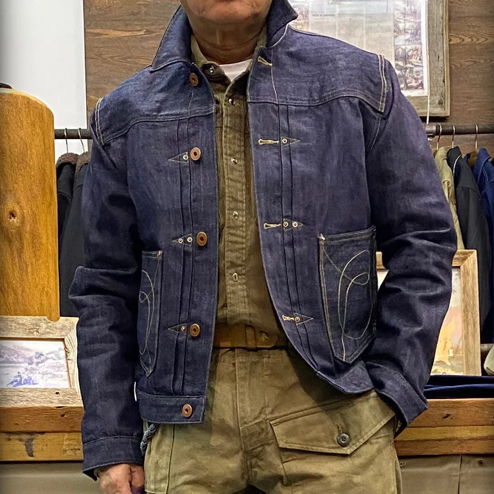 BZEN M.3139RR WAYLON-CR18 REGULAR FIT 4 POCKET COMFORT STRETCH DENIM JACKET COPPER STITCHING-12OZ-HRH INDIGO