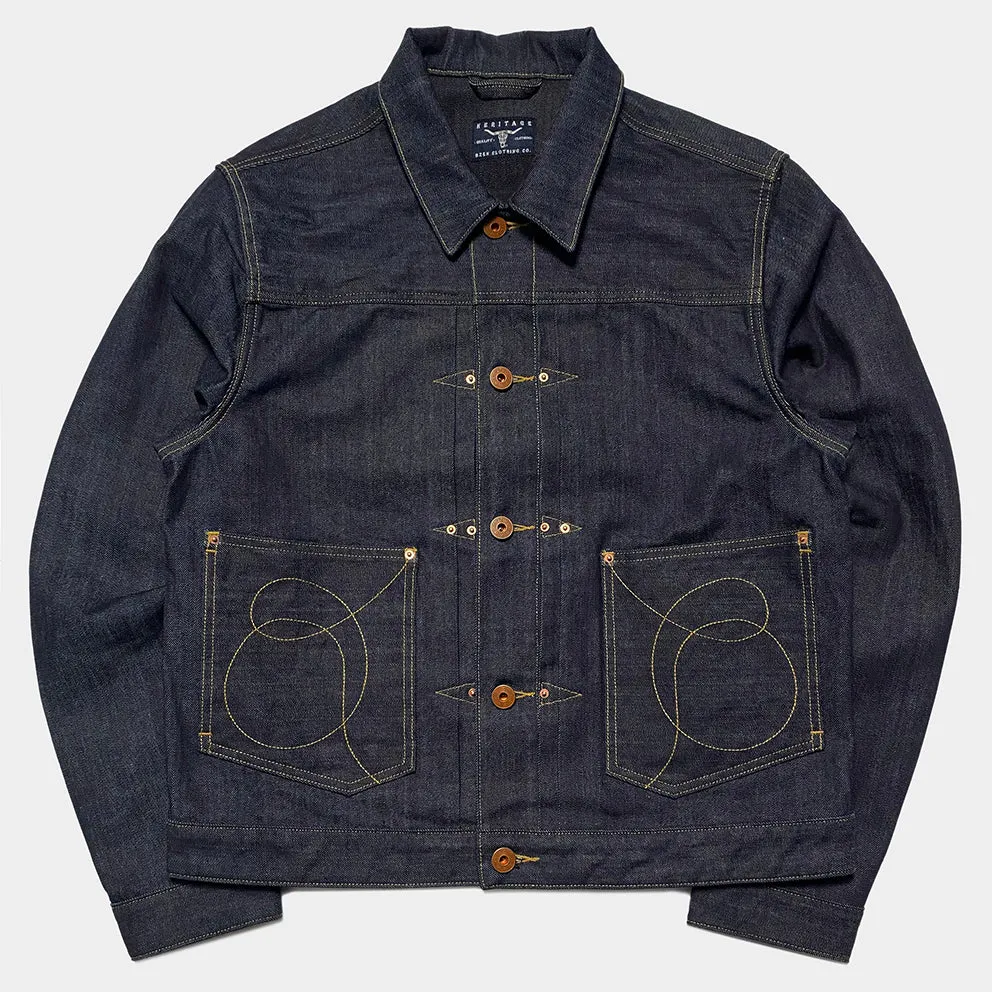BZEN M.3139RR WAYLON-CR18 REGULAR FIT 4 POCKET COMFORT STRETCH DENIM JACKET COPPER STITCHING-12OZ-HRH INDIGO