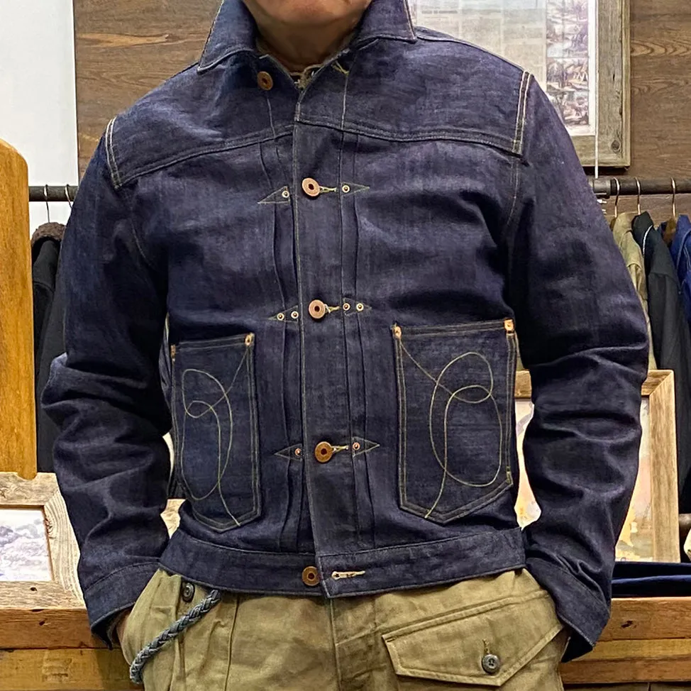 BZEN M.3139RR WAYLON-CR18 REGULAR FIT 4 POCKET COMFORT STRETCH DENIM JACKET COPPER STITCHING-12OZ-HRH INDIGO