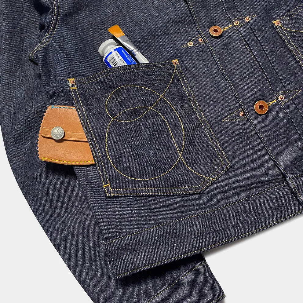BZEN M.3139RR WAYLON-CR18 REGULAR FIT 4 POCKET COMFORT STRETCH DENIM JACKET COPPER STITCHING-12OZ-HRH INDIGO