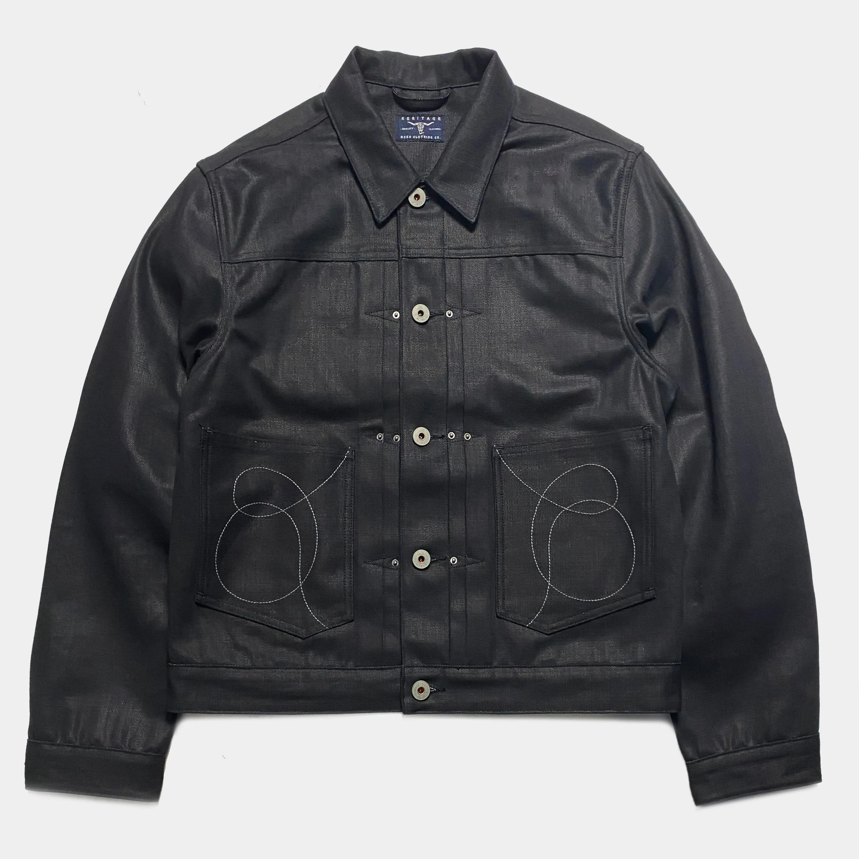 BZEN M.3139RR WAYLON-WXB REGULAR FIT 4 POCKET WAXED BLACK BLUE DENIM JACKET-11.5OZ-WAX BLACK CAUTION: CAN NEVER WASH
