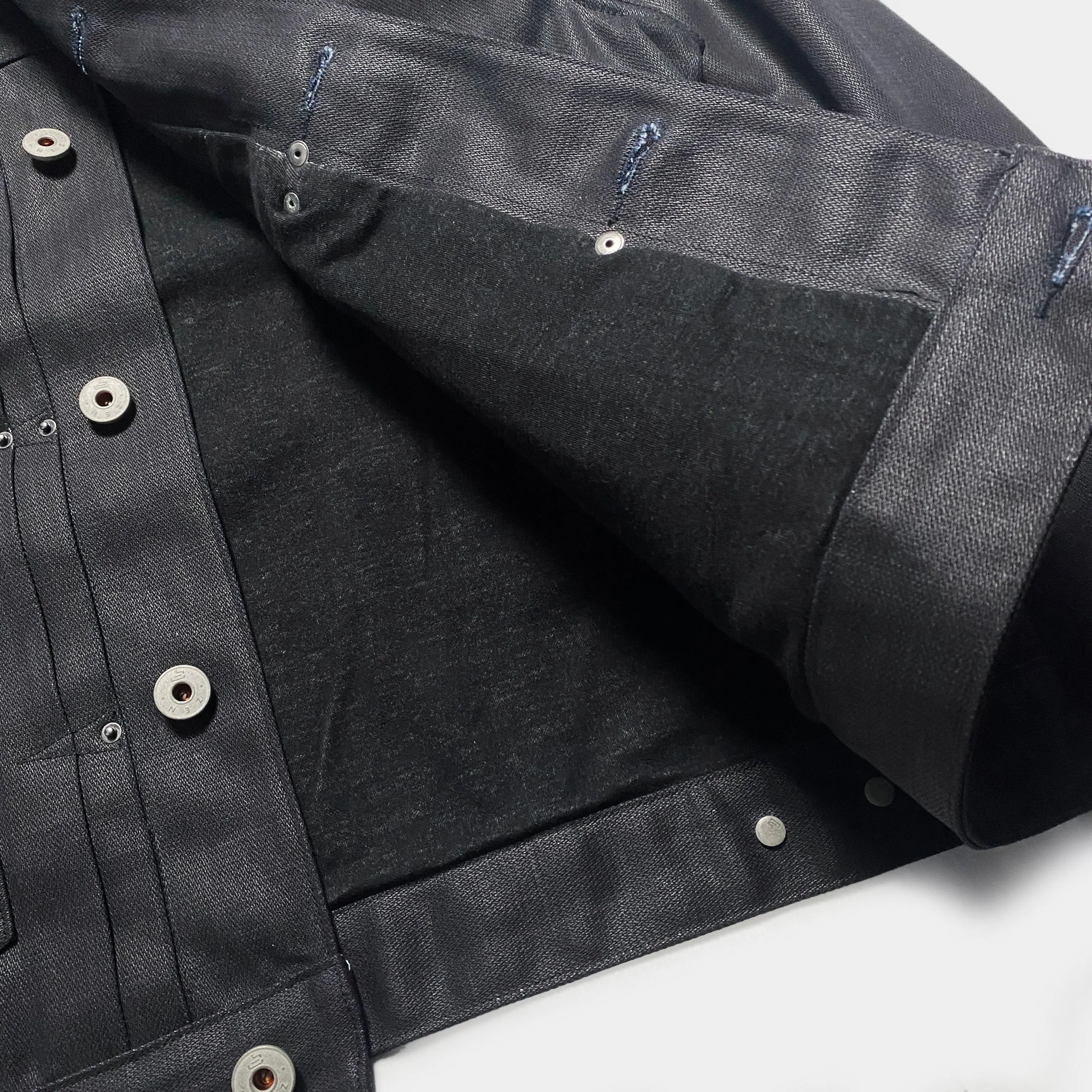 BZEN M.3139RR WAYLON-WXB REGULAR FIT 4 POCKET WAXED BLACK BLUE DENIM JACKET-11.5OZ-WAX BLACK CAUTION: CAN NEVER WASH