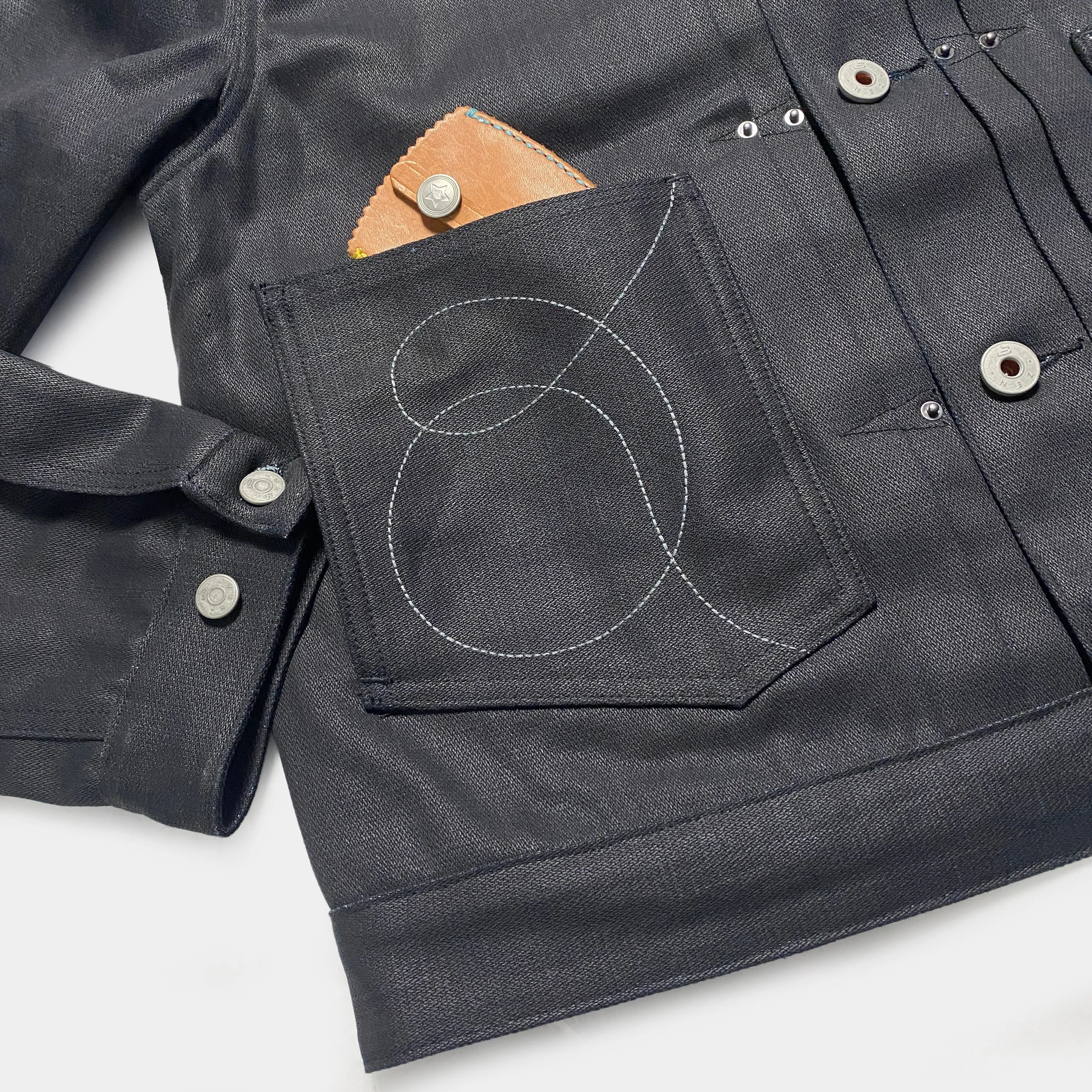BZEN M.3139RR WAYLON-WXB REGULAR FIT 4 POCKET WAXED BLACK BLUE DENIM JACKET-11.5OZ-WAX BLACK CAUTION: CAN NEVER WASH