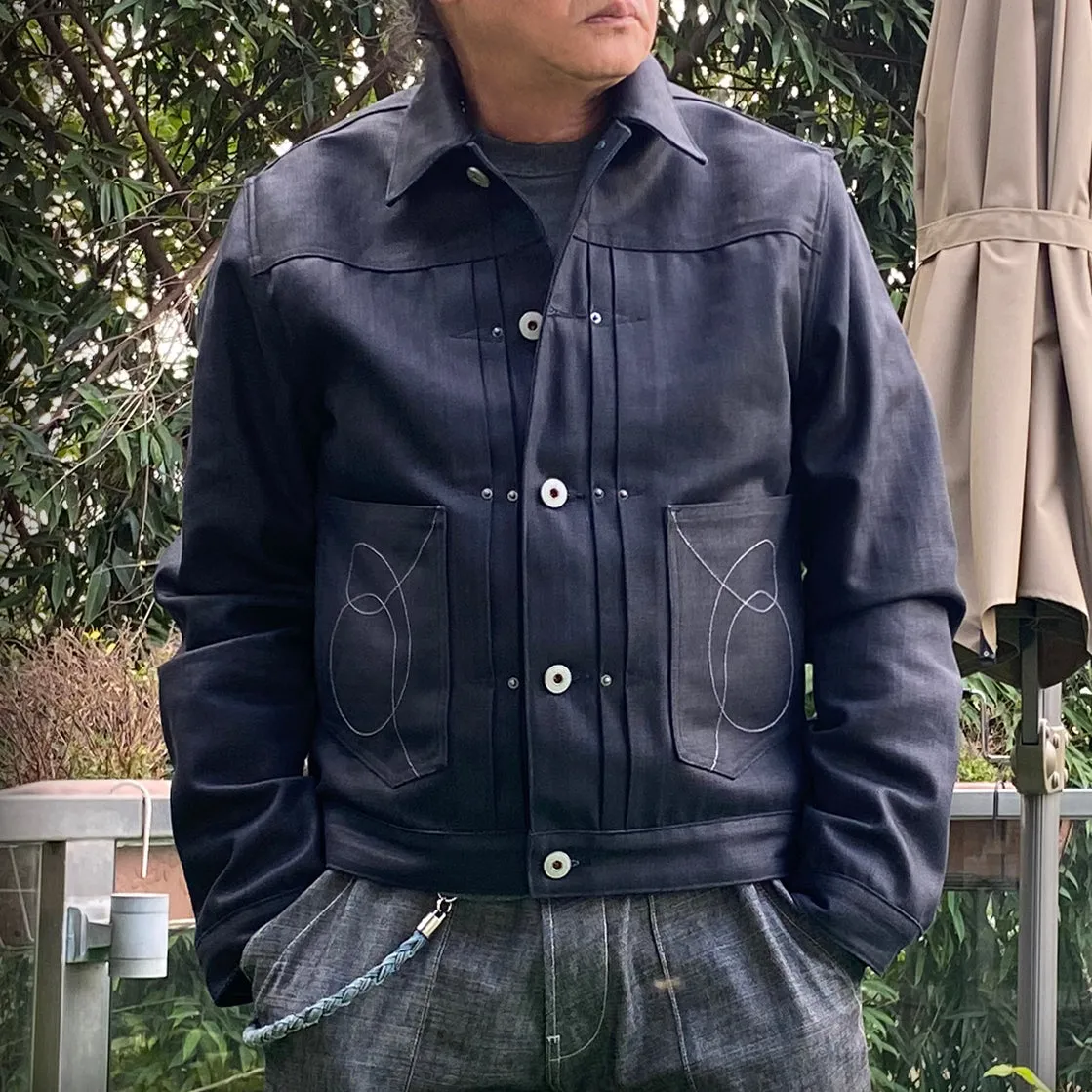 BZEN M.3139RR WAYLON-WXB REGULAR FIT 4 POCKET WAXED BLACK BLUE DENIM JACKET-11.5OZ-WAX BLACK CAUTION: CAN NEVER WASH