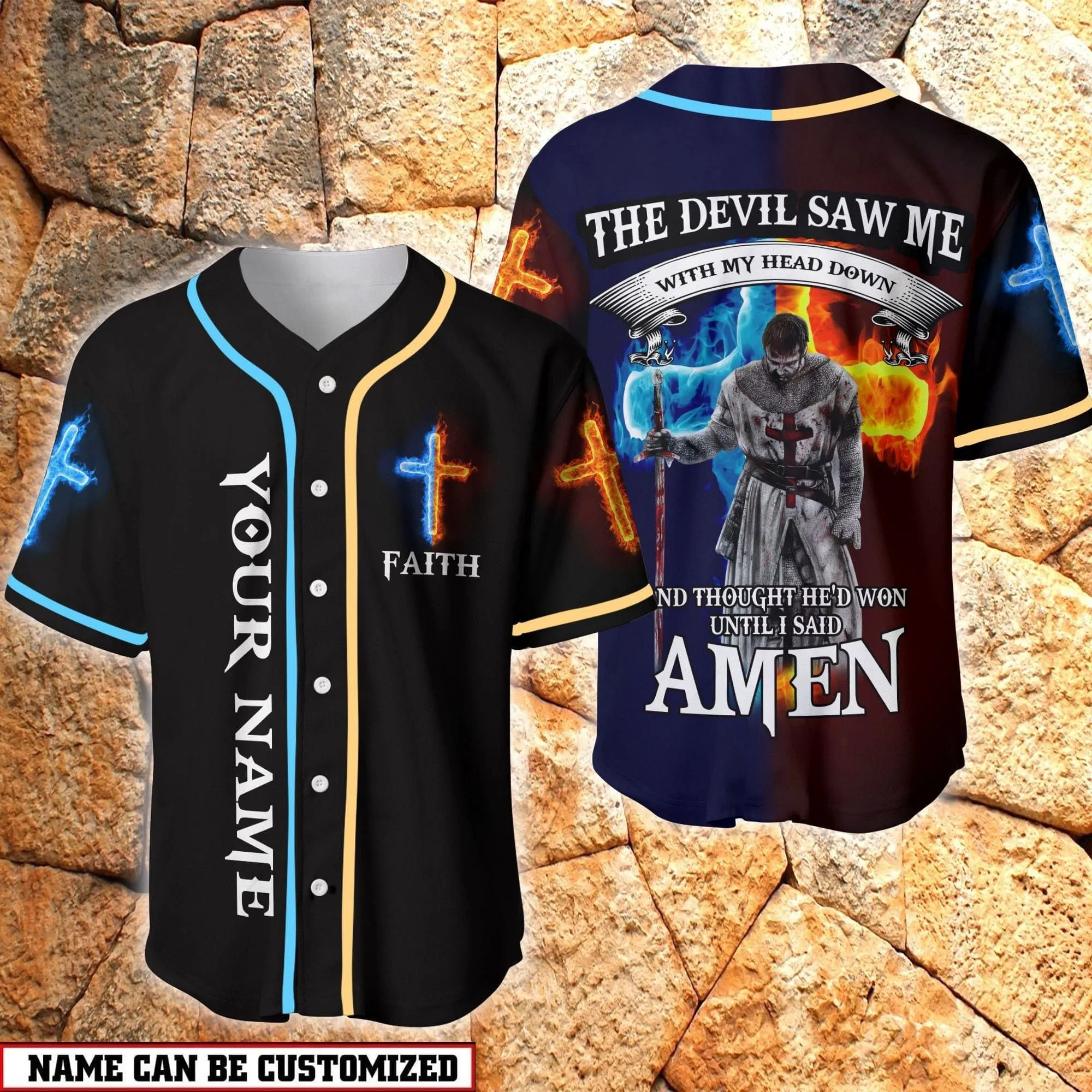 Cross Flame Baseball Jersey - Knight I Said Amen Custom Baseball Jersey Shirt For Men Women