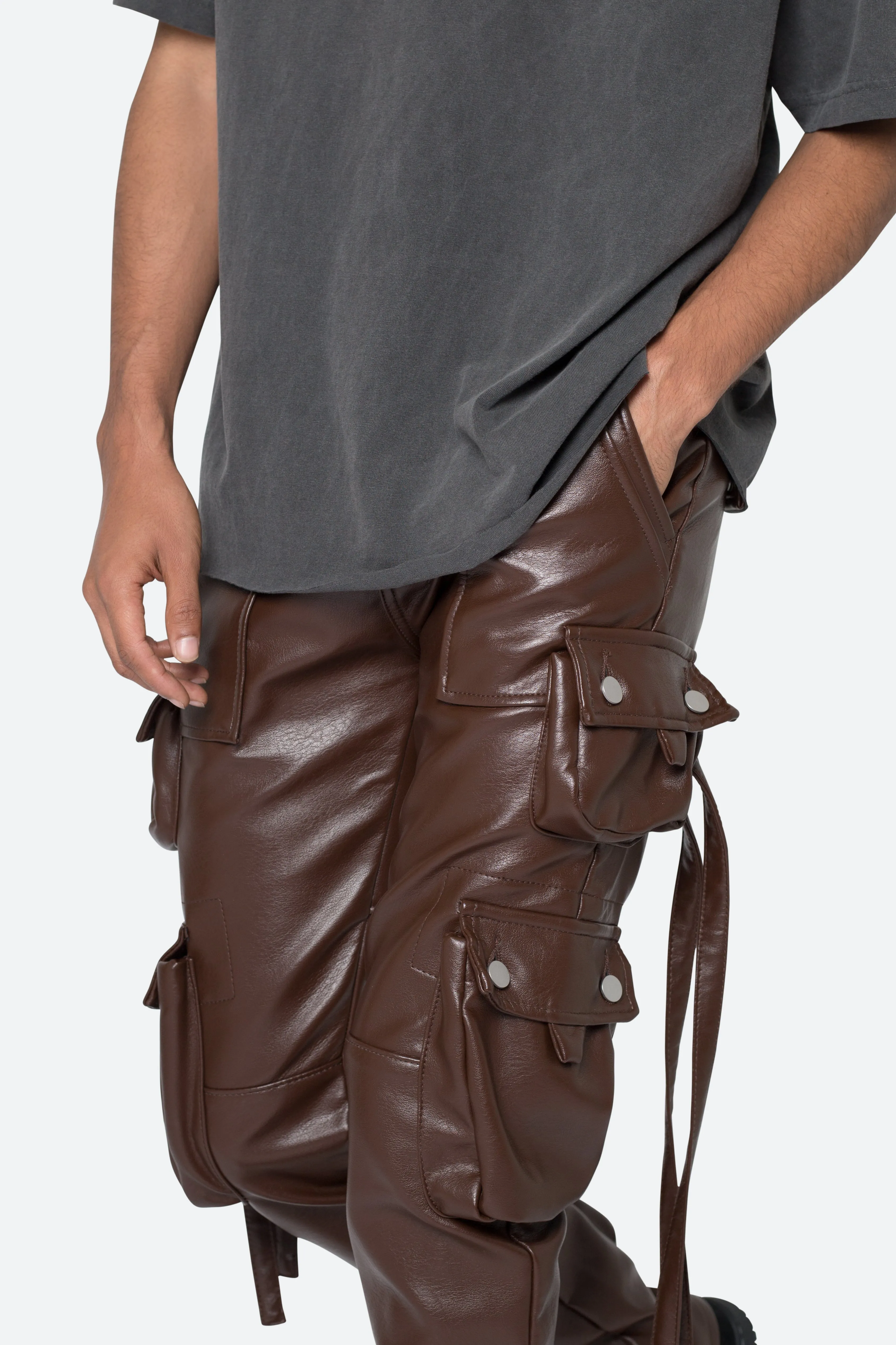 D152 Leather Cargo Pants - Brown