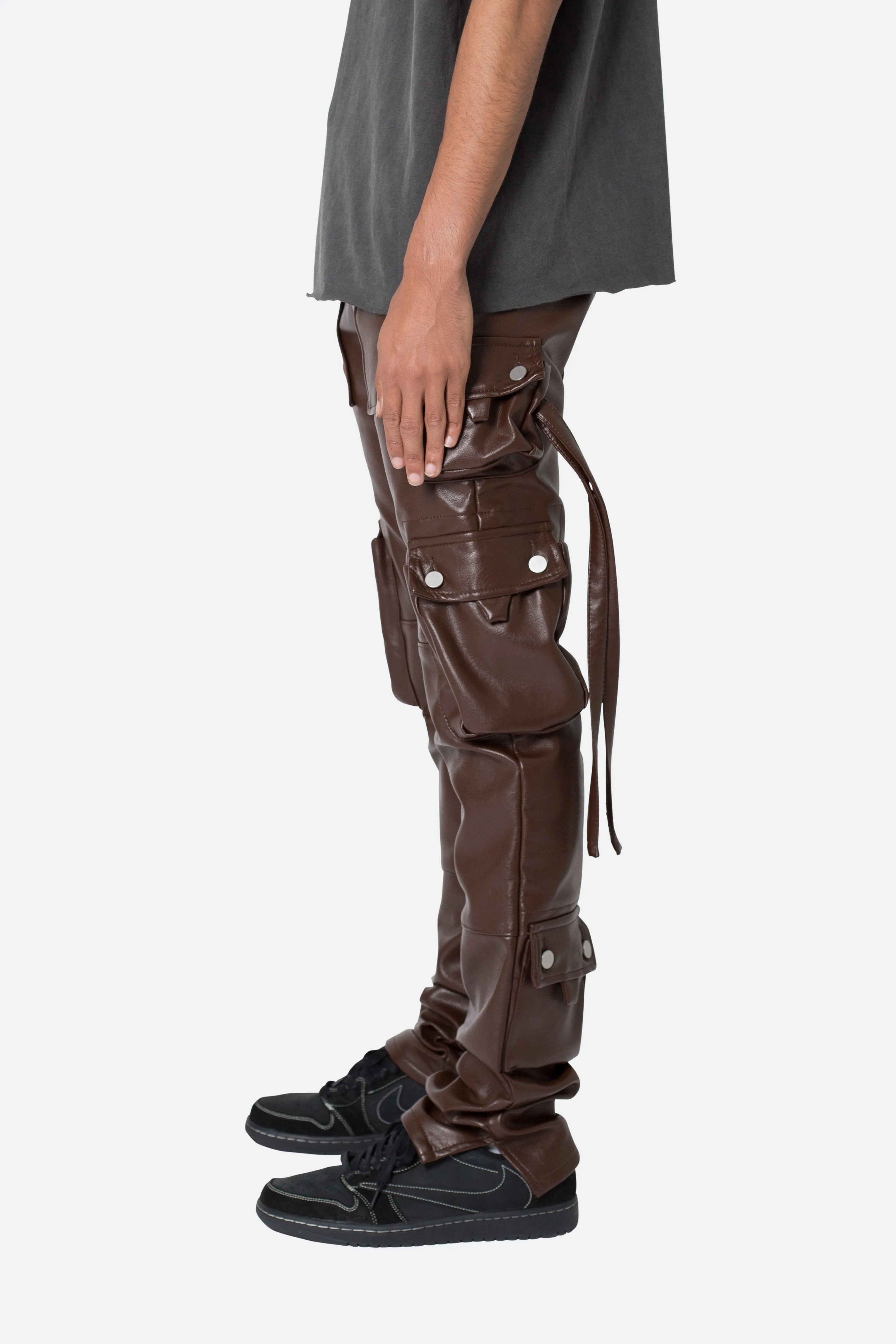D152 Leather Cargo Pants - Brown