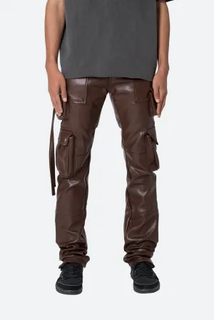 D152 Leather Cargo Pants - Brown