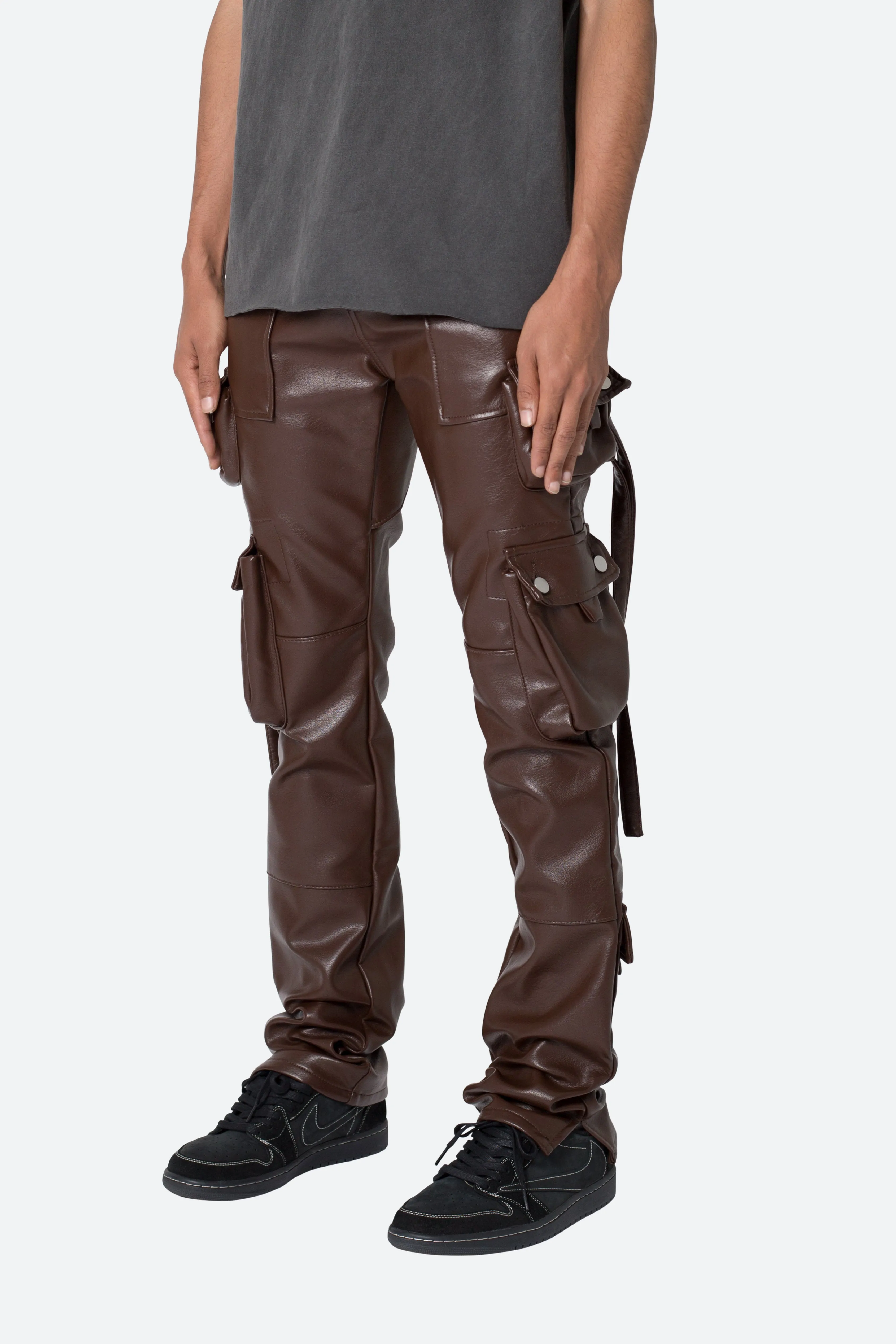 D152 Leather Cargo Pants - Brown
