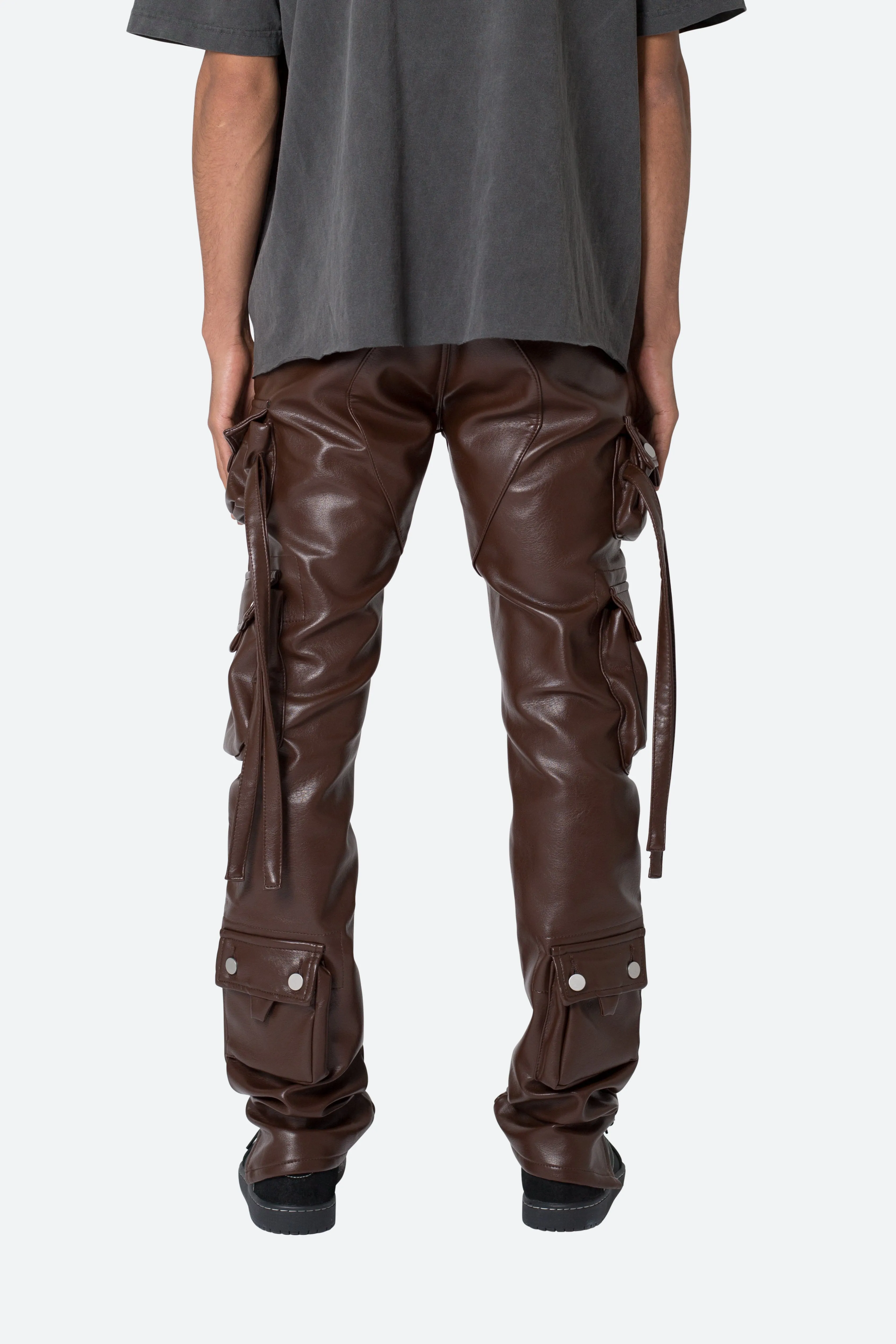 D152 Leather Cargo Pants - Brown