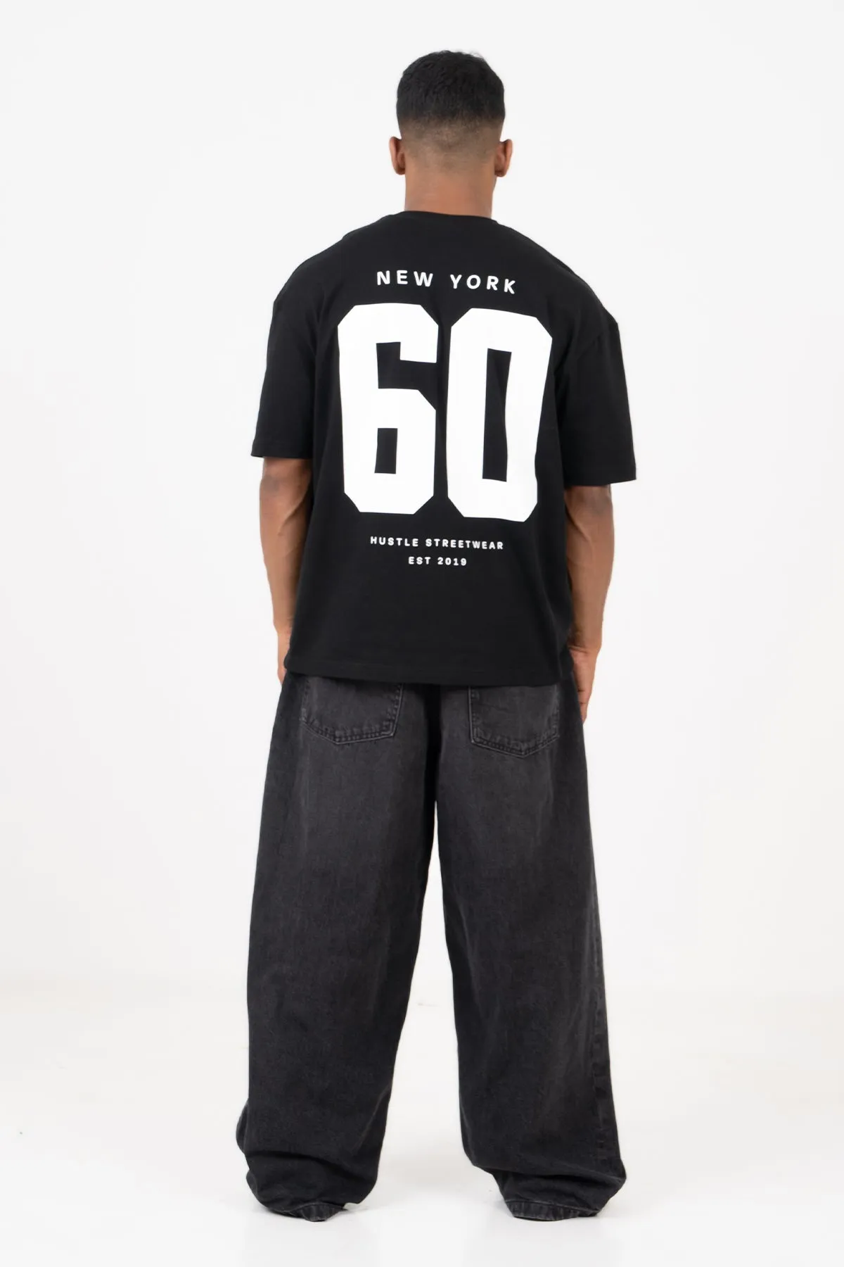 Hustle NO.60 Backprint Relax Fit Casual T-Shirt