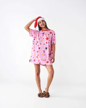 Kip & Co Festive Star Organic Cotton Over T Shirt Nightie