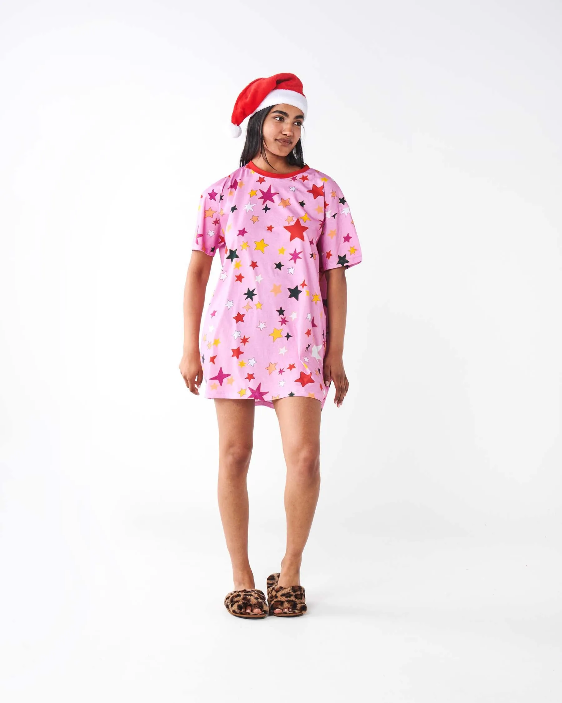 Kip & Co Festive Star Organic Cotton Over T Shirt Nightie