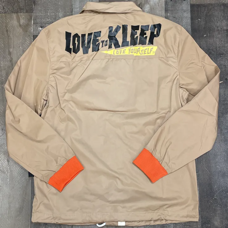 Kleep- nylon coach jacket w/varsity style patch works & lining inside (brown)