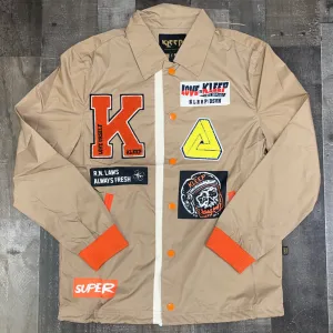 Kleep- nylon coach jacket w/varsity style patch works & lining inside (brown)
