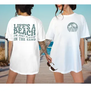 Life's A Beach Comfort Colors® T-Shirt, Front and Back Retro Design T-Shirt Dress, 1970's Vintage Summer Beach Tee