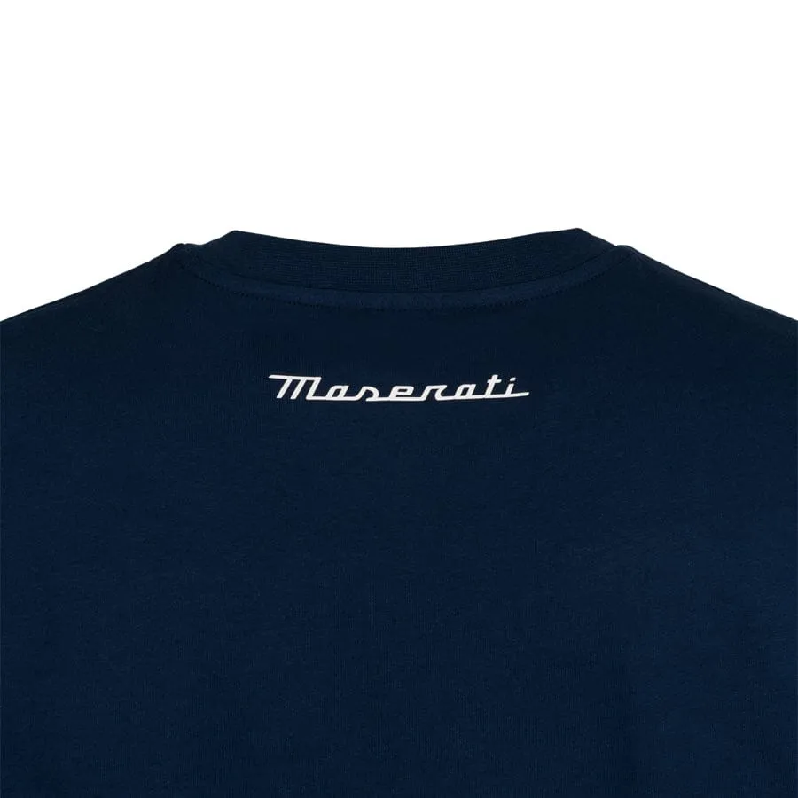 Maserati Large Logo Rubber Print T-Shirt - Black/Blue
