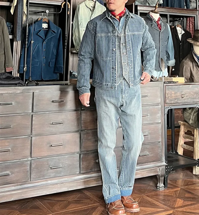 Men's Indigo Washed Jacquard Denim Jacket