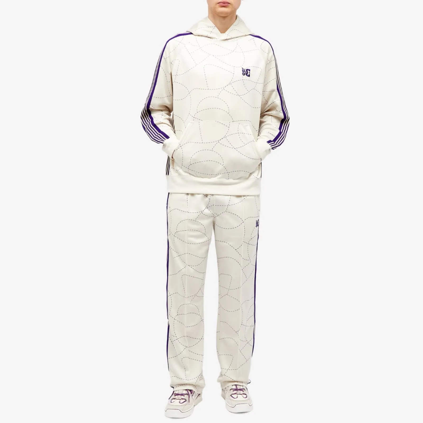 Needles Dc Printed Poly Smooth Track Hoodie, Ivory