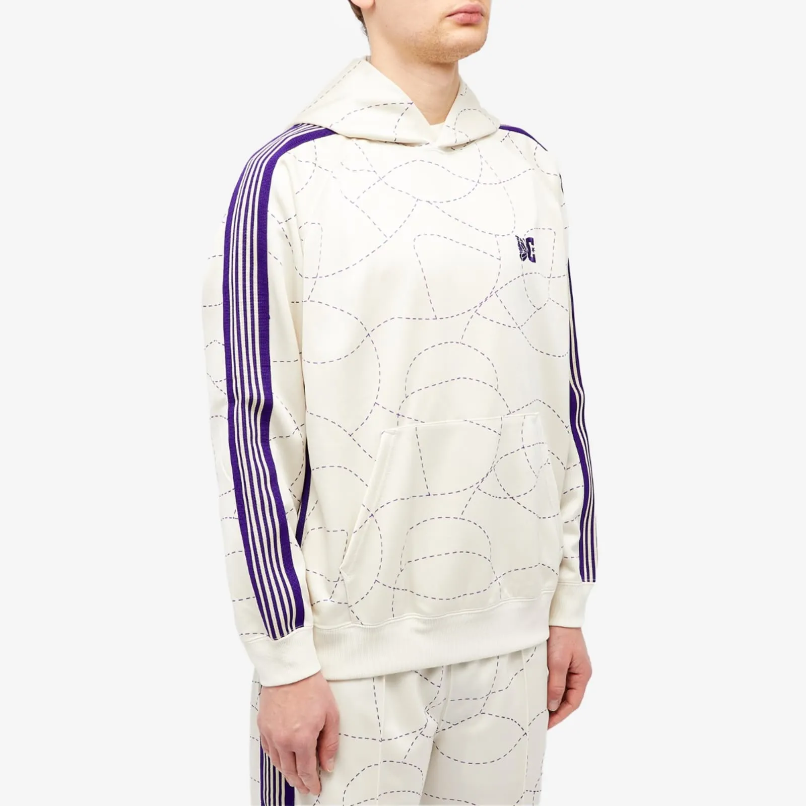 Needles Dc Printed Poly Smooth Track Hoodie, Ivory