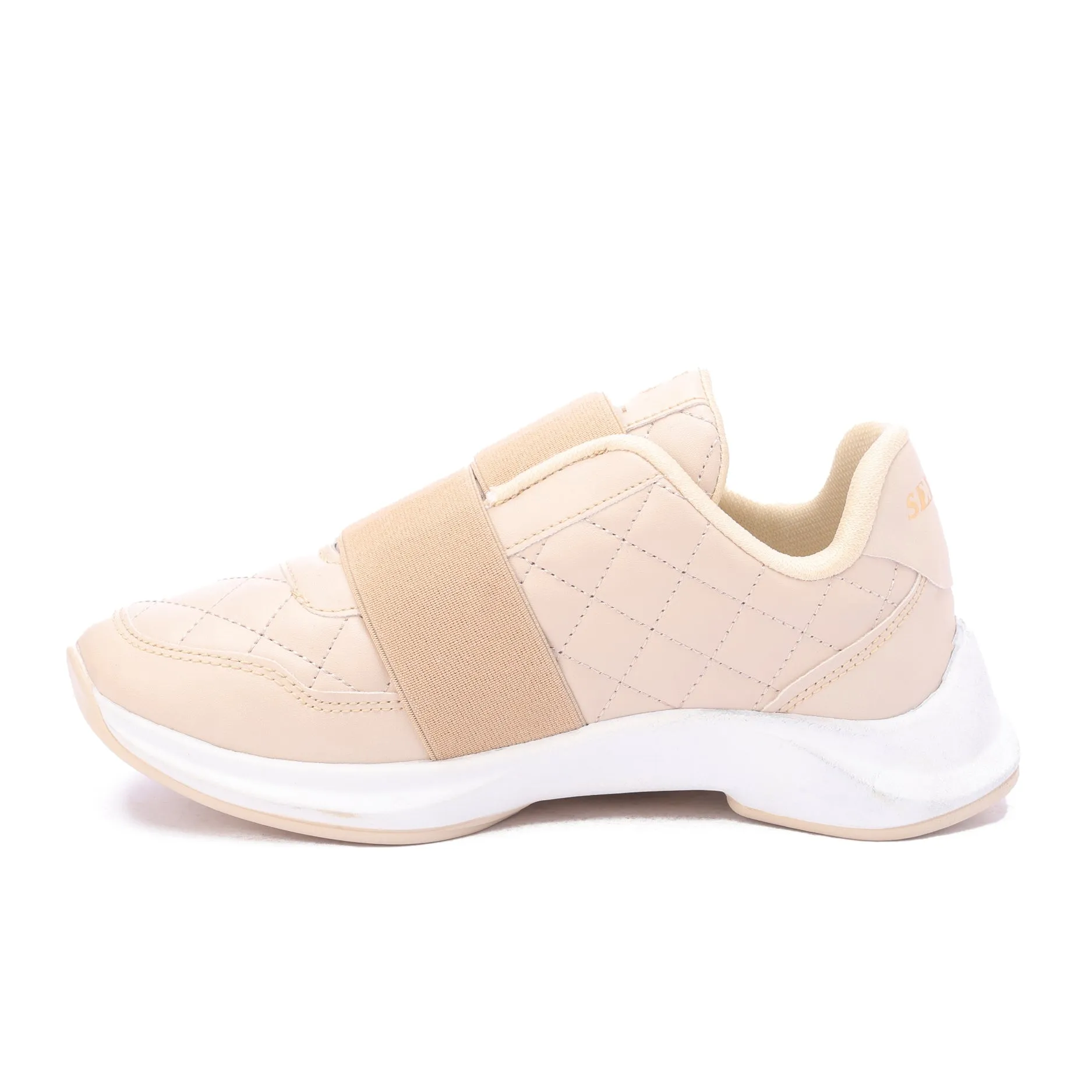 Quilted Elastic Sneakers-Beige