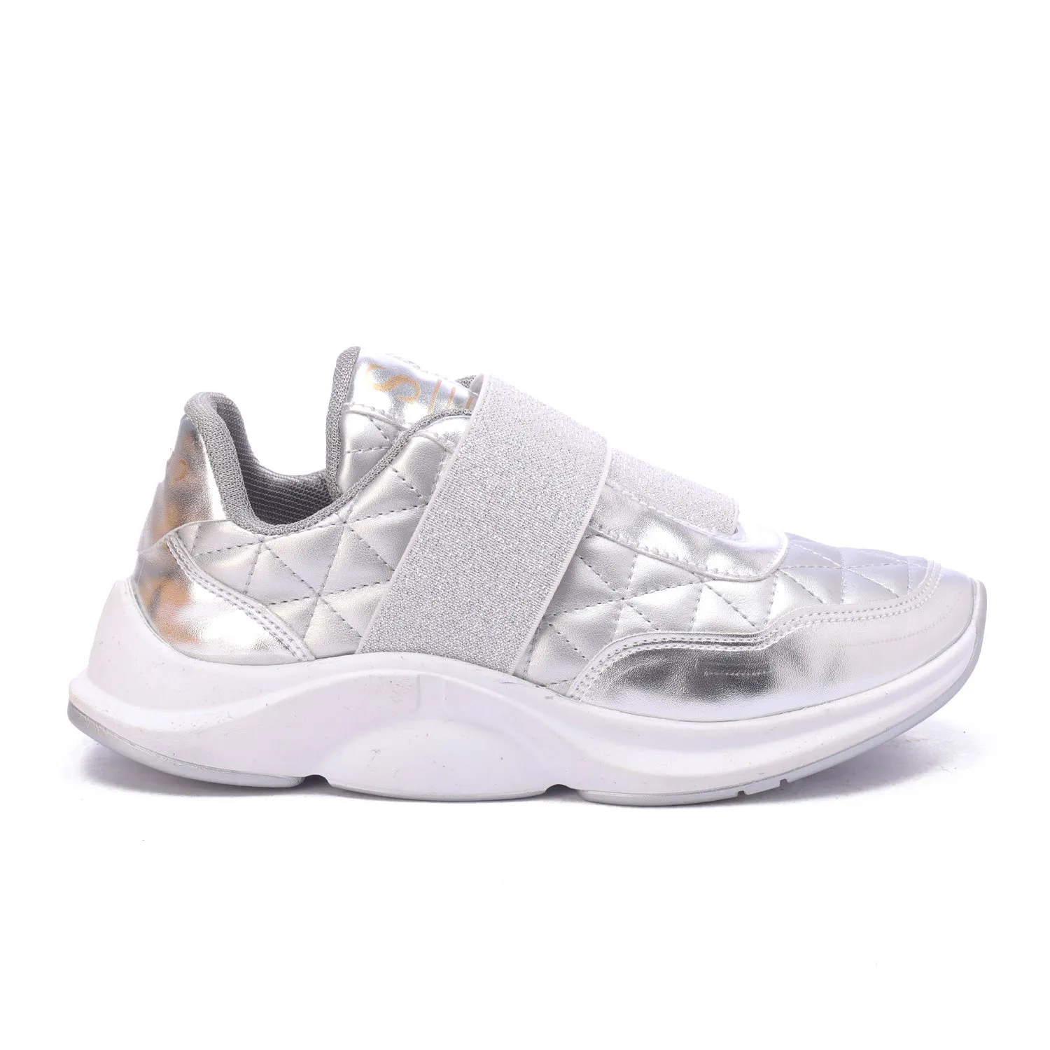 Quilted Elastic Sneakers-Silver