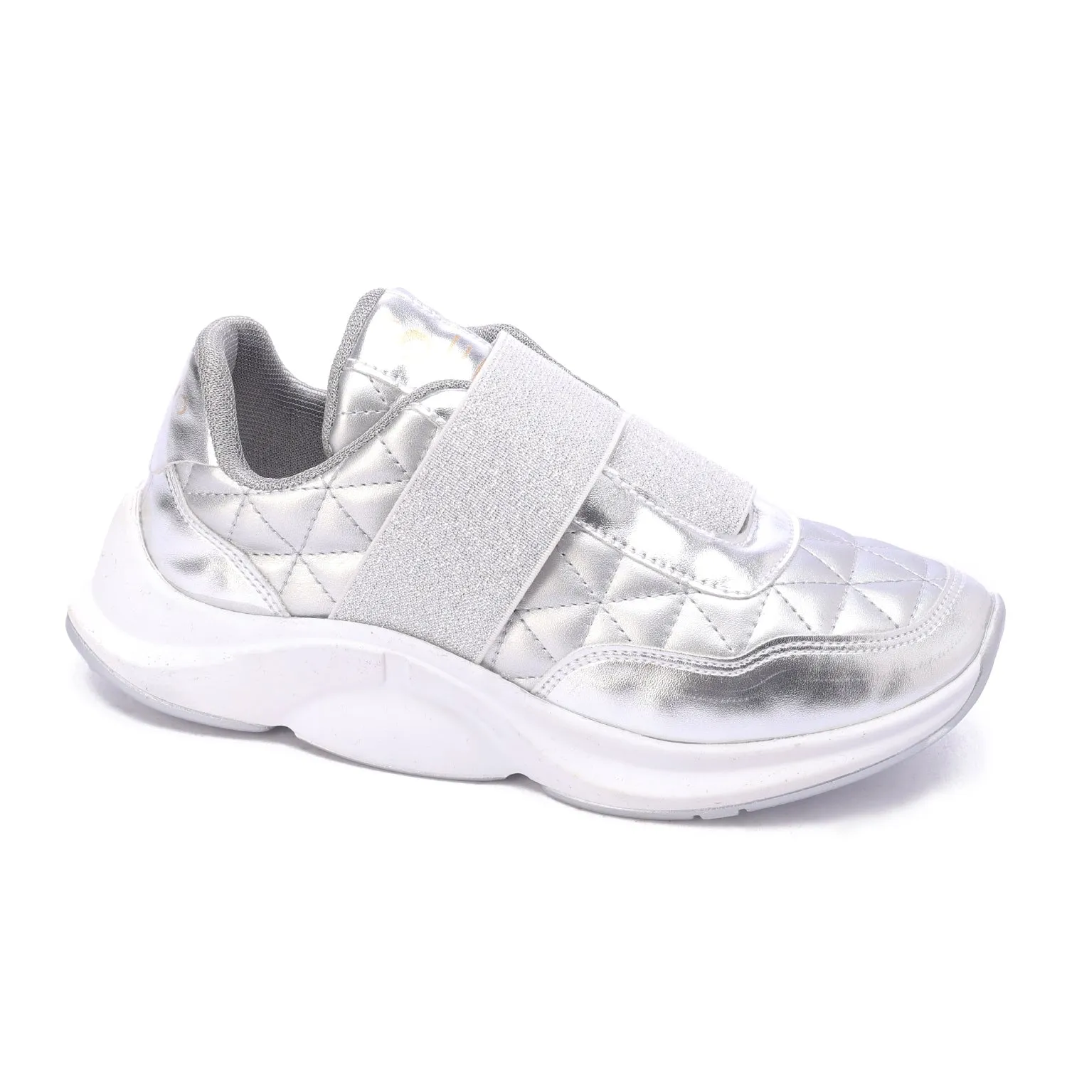 Quilted Elastic Sneakers-Silver
