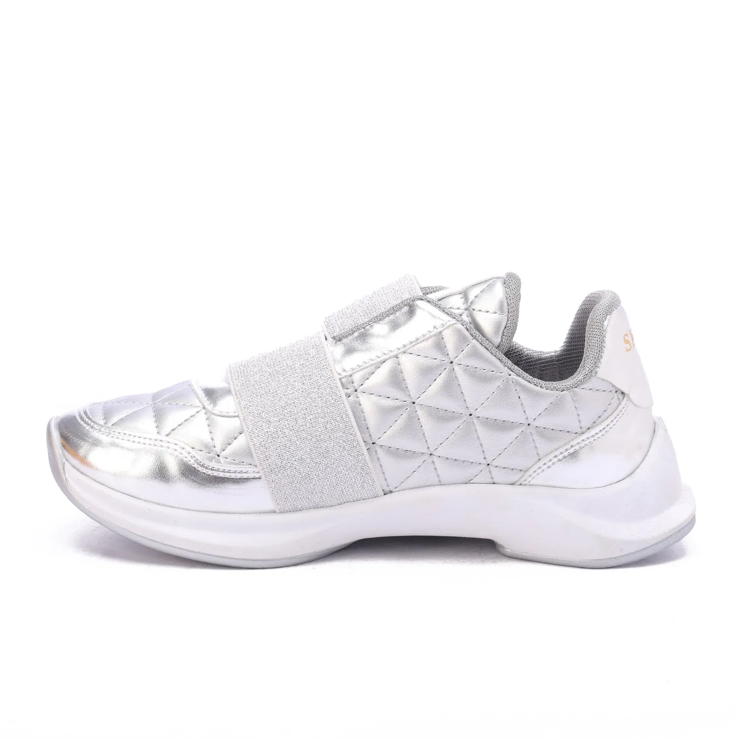 Quilted Elastic Sneakers-Silver