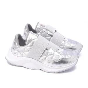 Quilted Elastic Sneakers-Silver