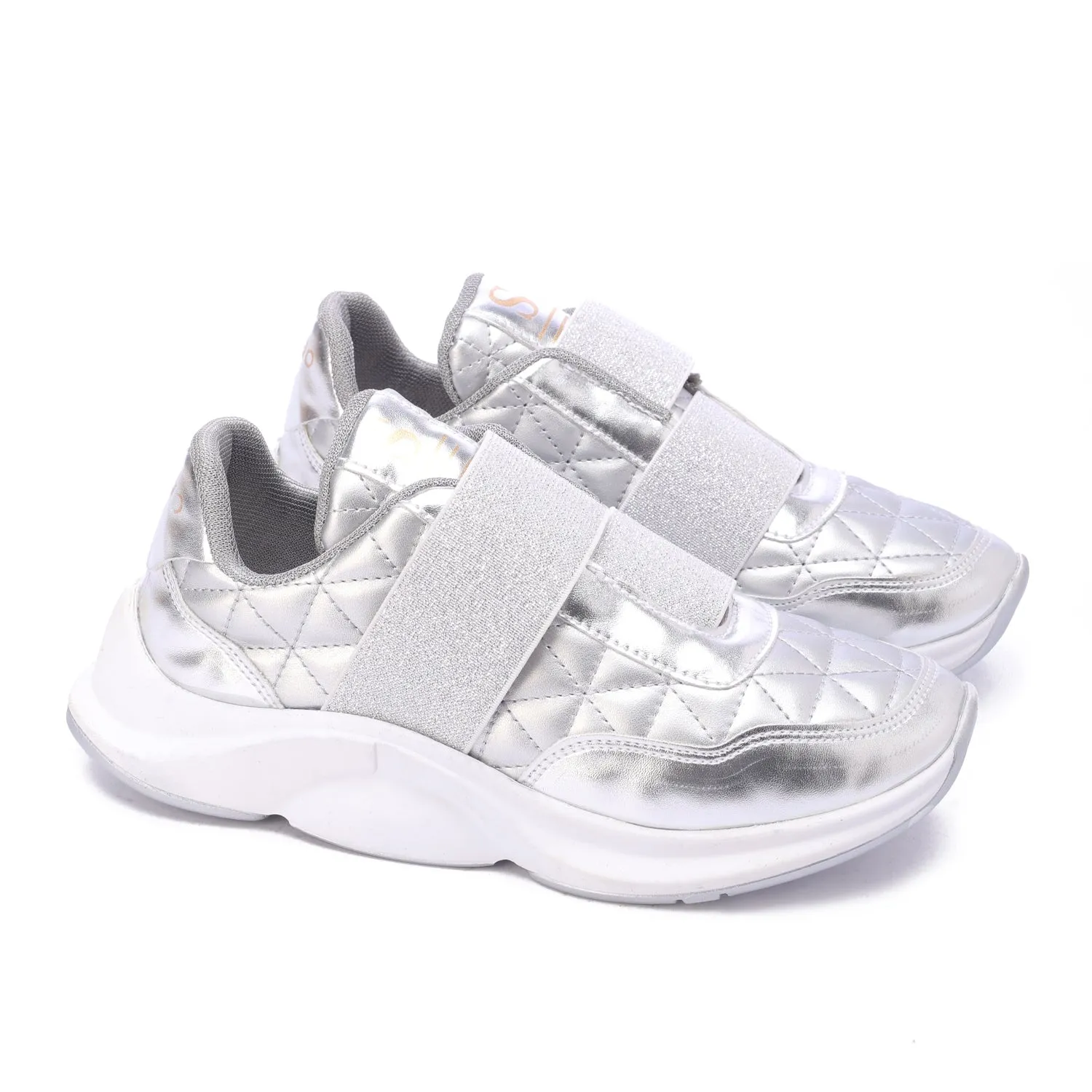 Quilted Elastic Sneakers-Silver