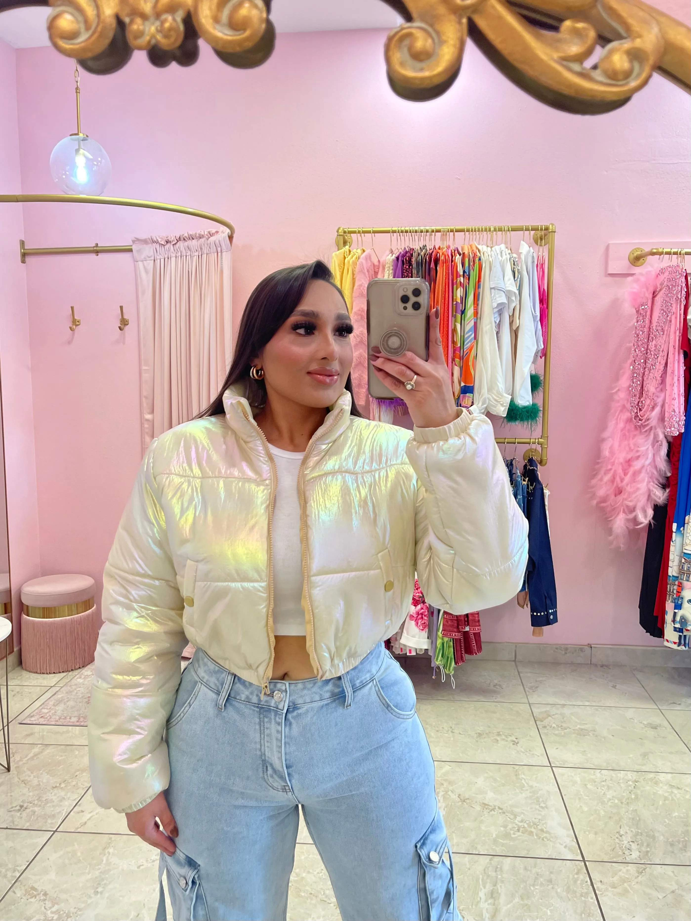 "Reed" Metallic Crop Puffer Jacket