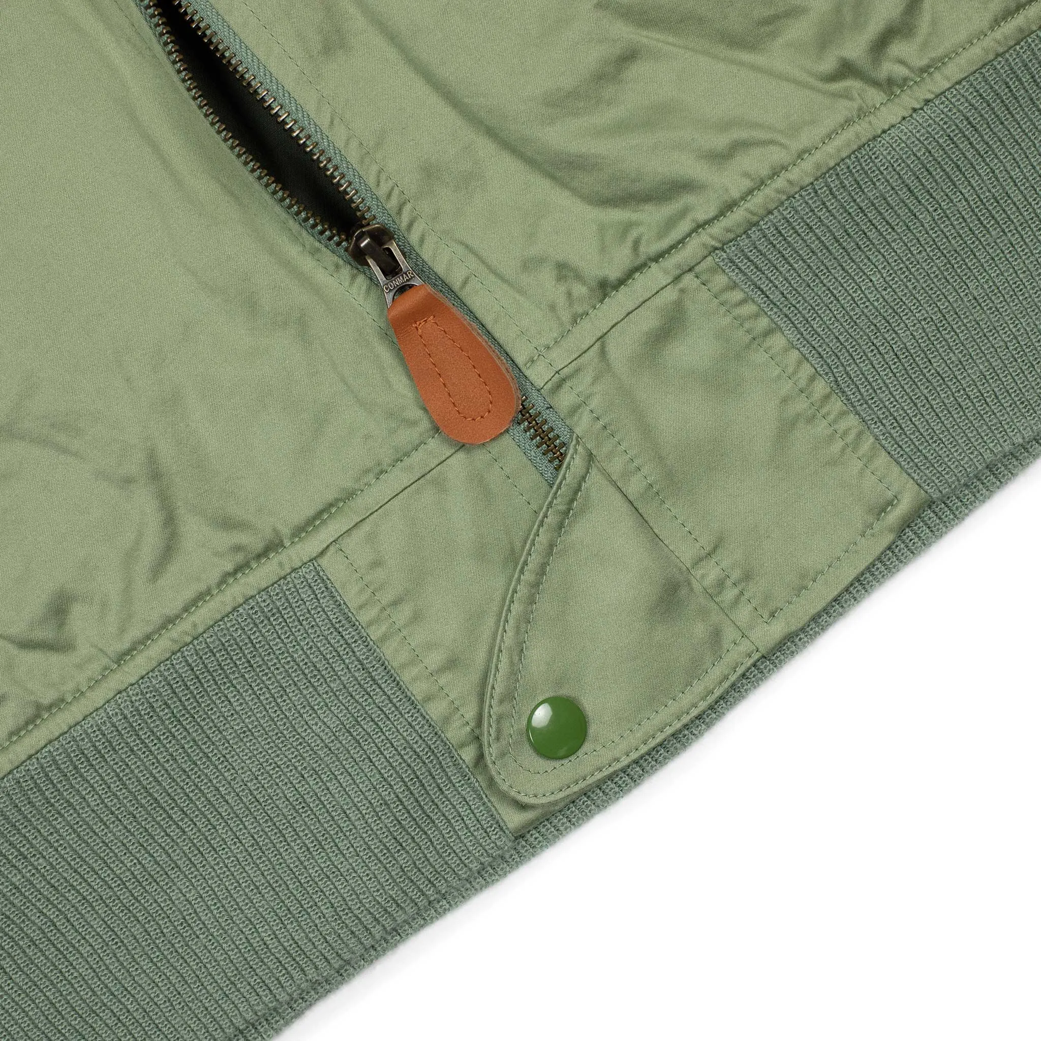 Relaxed military bomber in sage cotton sateen