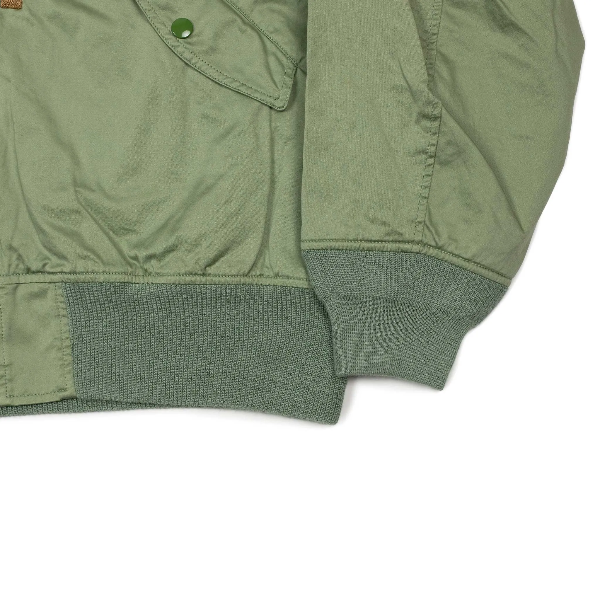Relaxed military bomber in sage cotton sateen