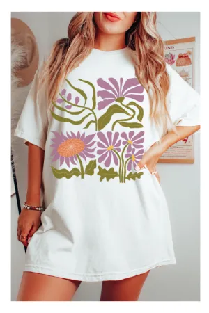 Retro Inspired Comfort Colors® T-Shirt, Abstract Flowers T-Shirt Dress, 1970's Hippie Vintage Design Tee